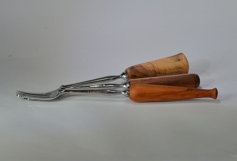 Image of pickle forks with Irish grown timber handles and Sheffield steel tines.